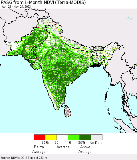 Southern Asia PASG from 1-Month NDVI (Terra-MODIS) Thematic Map For 5/17/2023 - 5/24/2023
