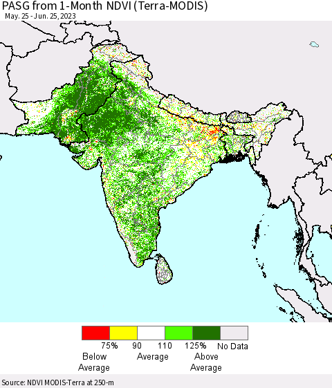 Southern Asia PASG from 1-Month NDVI (Terra-MODIS) Thematic Map For 6/18/2023 - 6/25/2023