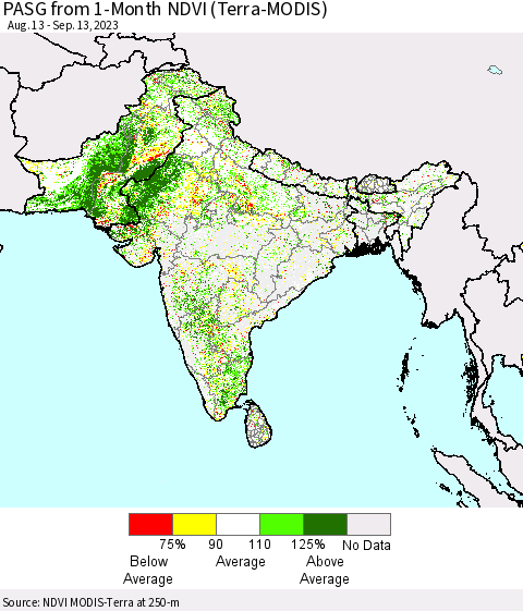Southern Asia PASG from 1-Month NDVI (Terra-MODIS) Thematic Map For 9/6/2023 - 9/13/2023