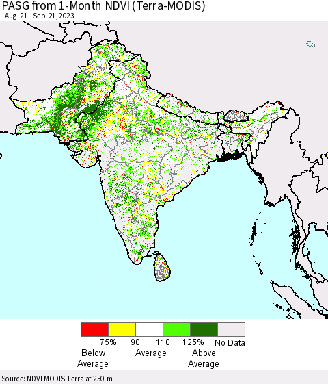 Southern Asia PASG from 1-Month NDVI (Terra-MODIS) Thematic Map For 9/14/2023 - 9/21/2023
