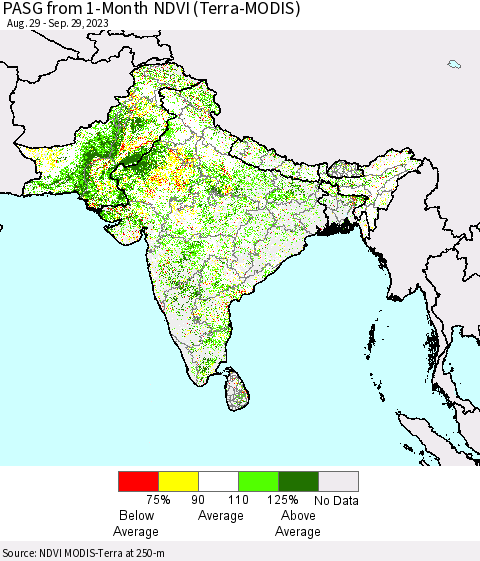 Southern Asia PASG from 1-Month NDVI (Terra-MODIS) Thematic Map For 9/22/2023 - 9/29/2023