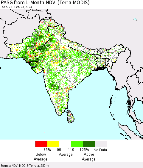 Southern Asia PASG from 1-Month NDVI (Terra-MODIS) Thematic Map For 10/16/2023 - 10/23/2023