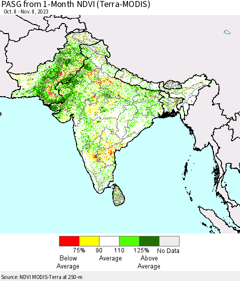 Southern Asia PASG from 1-Month NDVI (Terra-MODIS) Thematic Map For 11/1/2023 - 11/8/2023