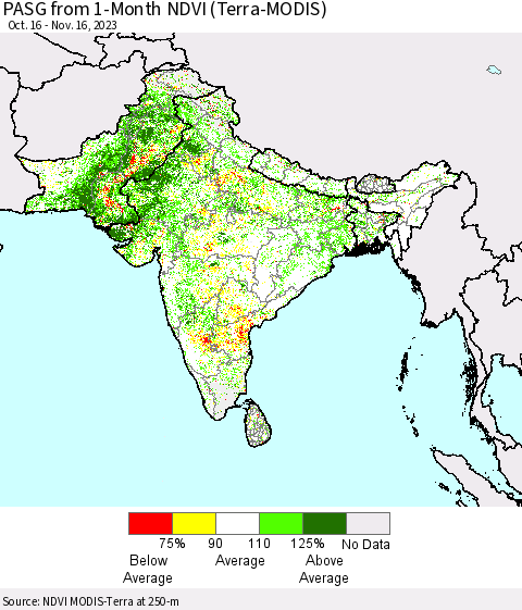 Southern Asia PASG from 1-Month NDVI (Terra-MODIS) Thematic Map For 11/9/2023 - 11/16/2023