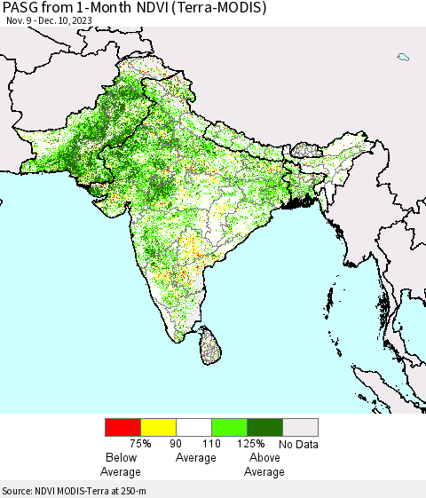 Southern Asia PASG from 1-Month NDVI (Terra-MODIS) Thematic Map For 12/3/2023 - 12/10/2023