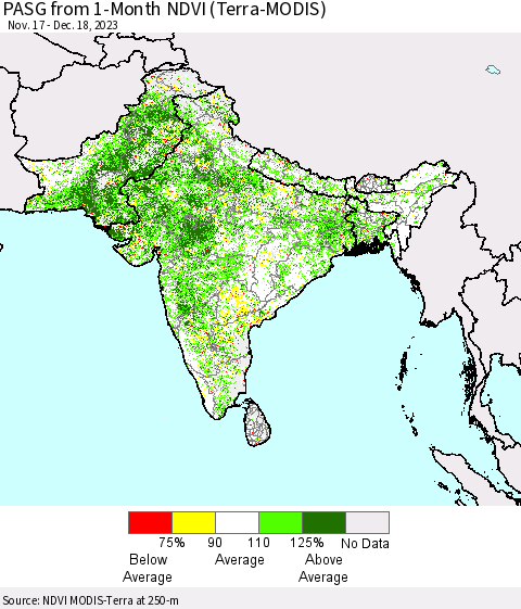 Southern Asia PASG from 1-Month NDVI (Terra-MODIS) Thematic Map For 12/11/2023 - 12/18/2023