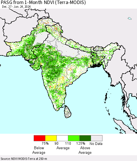 Southern Asia PASG from 1-Month NDVI (Terra-MODIS) Thematic Map For 1/17/2024 - 1/24/2024