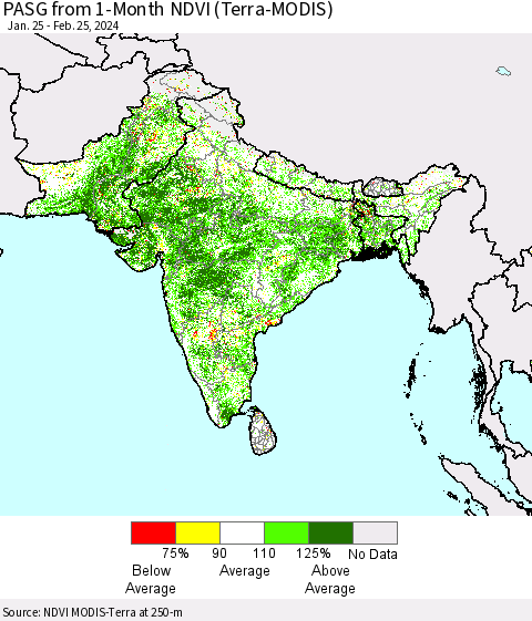 Southern Asia PASG from 1-Month NDVI (Terra-MODIS) Thematic Map For 2/18/2024 - 2/25/2024