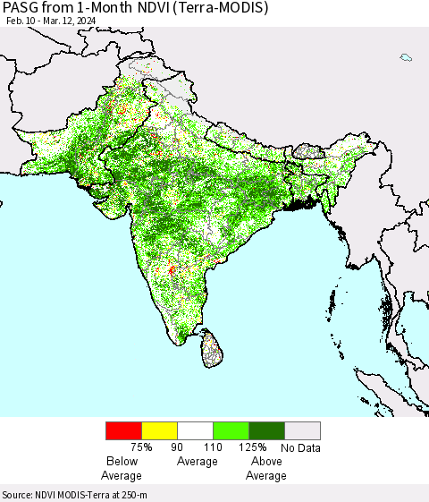 Southern Asia PASG from 1-Month NDVI (Terra-MODIS) Thematic Map For 3/5/2024 - 3/12/2024