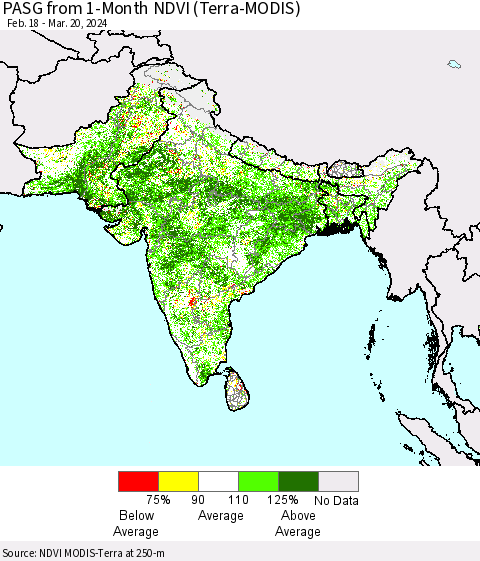 Southern Asia PASG from 1-Month NDVI (Terra-MODIS) Thematic Map For 3/13/2024 - 3/20/2024