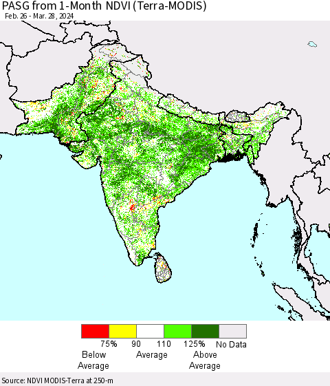 Southern Asia PASG from 1-Month NDVI (Terra-MODIS) Thematic Map For 3/21/2024 - 3/28/2024
