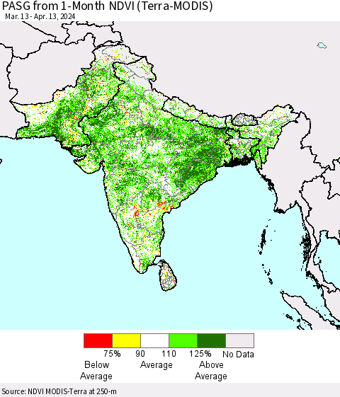 Southern Asia PASG from 1-Month NDVI (Terra-MODIS) Thematic Map For 4/6/2024 - 4/13/2024
