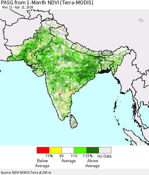Southern Asia PASG from 1-Month NDVI (Terra-MODIS) Thematic Map For 4/14/2024 - 4/21/2024