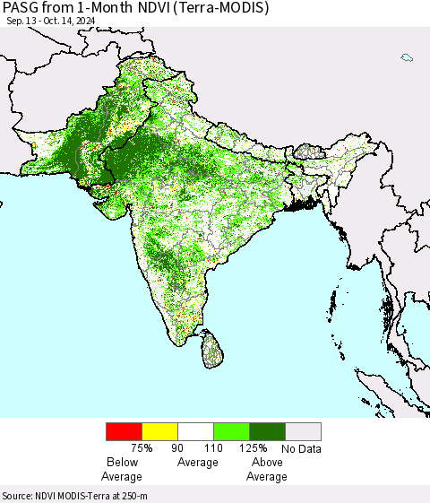 Southern Asia PASG from 1-Month NDVI (Terra-MODIS) Thematic Map For 10/7/2024 - 10/14/2024
