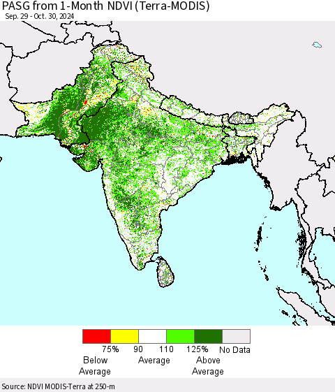 Southern Asia PASG from 1-Month NDVI (Terra-MODIS) Thematic Map For 10/23/2024 - 10/30/2024