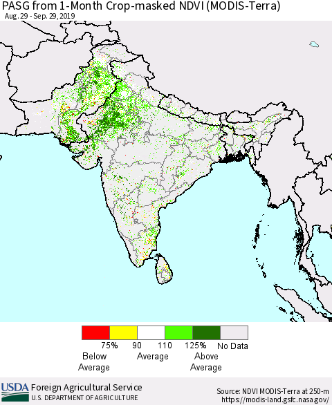 Southern Asia PASG from 1-Month Cropland NDVI (Terra-MODIS) Thematic Map For 9/21/2019 - 9/30/2019