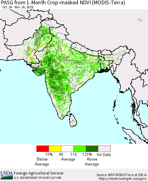 Southern Asia PASG from 1-Month Cropland NDVI (Terra-MODIS) Thematic Map For 11/21/2019 - 11/30/2019