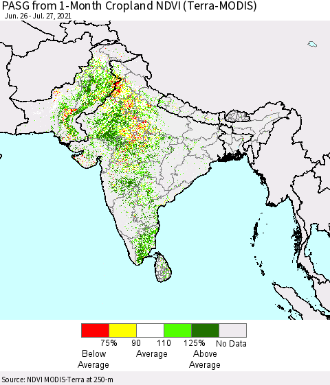 Southern Asia PASG from 1-Month Cropland NDVI (Terra-MODIS) Thematic Map For 7/20/2021 - 7/27/2021