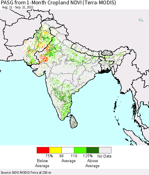 Southern Asia PASG from 1-Month Cropland NDVI (Terra-MODIS) Thematic Map For 9/14/2021 - 9/21/2021
