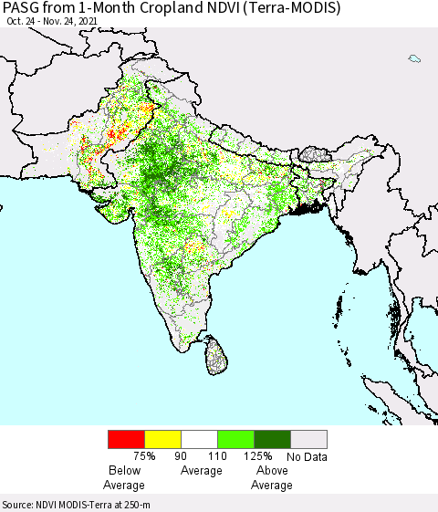 Southern Asia PASG from 1-Month Cropland NDVI (Terra-MODIS) Thematic Map For 11/17/2021 - 11/24/2021