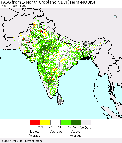 Southern Asia PASG from 1-Month Cropland NDVI (Terra-MODIS) Thematic Map For 12/11/2021 - 12/18/2021