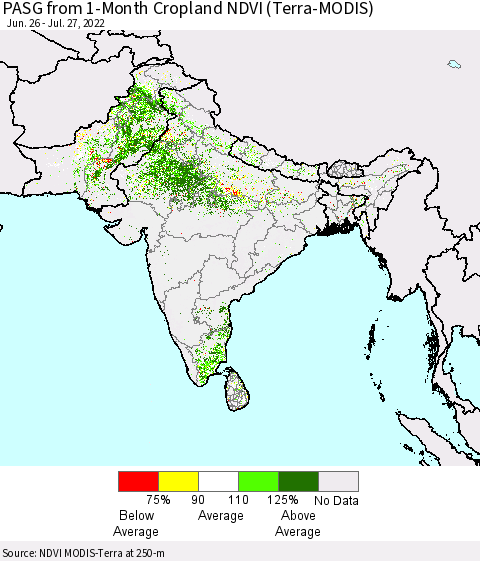 Southern Asia PASG from 1-Month Cropland NDVI (Terra-MODIS) Thematic Map For 7/20/2022 - 7/27/2022