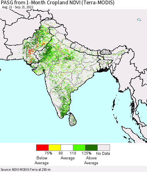 Southern Asia PASG from 1-Month Cropland NDVI (Terra-MODIS) Thematic Map For 9/14/2022 - 9/21/2022