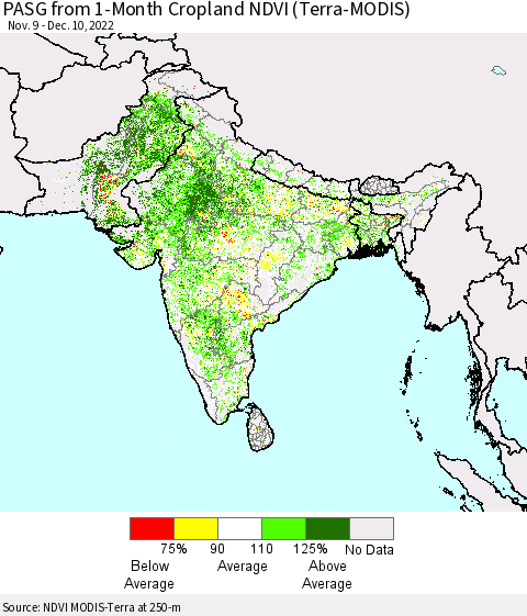 Southern Asia PASG from 1-Month Cropland NDVI (Terra-MODIS) Thematic Map For 12/1/2022 - 12/10/2022
