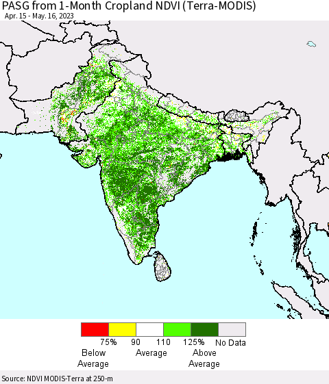 Southern Asia PASG from 1-Month Cropland NDVI (Terra-MODIS) Thematic Map For 5/9/2023 - 5/16/2023