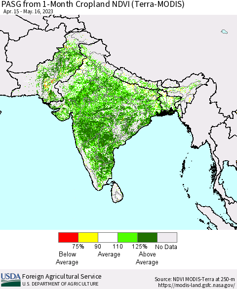 Southern Asia PASG from 1-Month Cropland NDVI (Terra-MODIS) Thematic Map For 5/11/2023 - 5/20/2023
