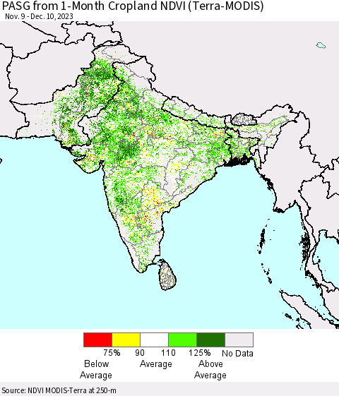 Southern Asia PASG from 1-Month Cropland NDVI (Terra-MODIS) Thematic Map For 12/3/2023 - 12/10/2023