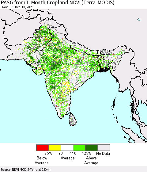 Southern Asia PASG from 1-Month Cropland NDVI (Terra-MODIS) Thematic Map For 12/11/2023 - 12/18/2023