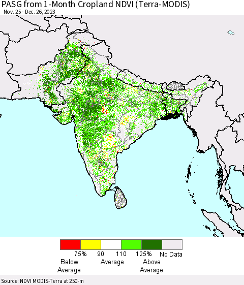 Southern Asia PASG from 1-Month Cropland NDVI (Terra-MODIS) Thematic Map For 12/19/2023 - 12/26/2023
