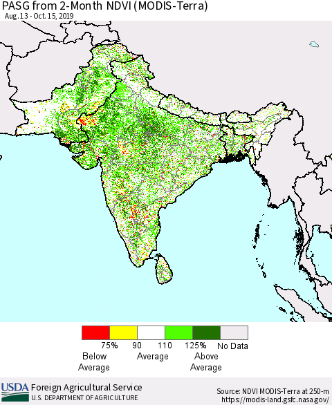 Southern Asia PASG from 2-Month NDVI (MODIS-Terra) Thematic Map For 10/11/2019 - 10/20/2019