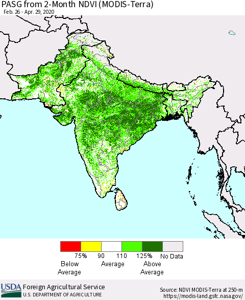 Southern Asia PASG from 2-Month NDVI (Terra-MODIS) Thematic Map For 4/21/2020 - 4/30/2020