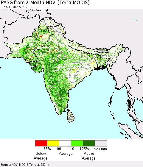 Southern Asia PASG from 2-Month NDVI (Terra-MODIS) Thematic Map For 2/26/2021 - 3/5/2021