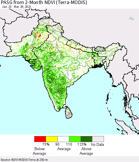 Southern Asia PASG from 2-Month NDVI (Terra-MODIS) Thematic Map For 3/22/2021 - 3/29/2021