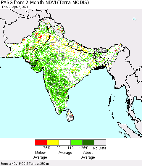 Southern Asia PASG from 2-Month NDVI (Terra-MODIS) Thematic Map For 3/30/2021 - 4/6/2021