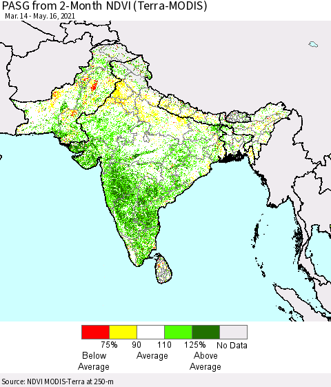 Southern Asia PASG from 2-Month NDVI (Terra-MODIS) Thematic Map For 5/9/2021 - 5/16/2021