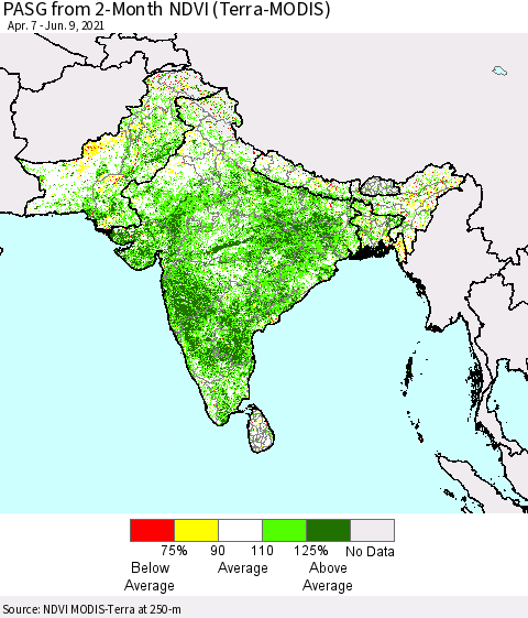 Southern Asia PASG from 2-Month NDVI (Terra-MODIS) Thematic Map For 6/2/2021 - 6/9/2021