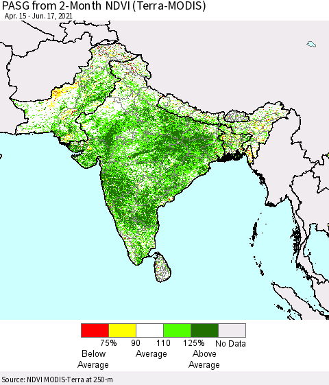 Southern Asia PASG from 2-Month NDVI (Terra-MODIS) Thematic Map For 6/10/2021 - 6/17/2021