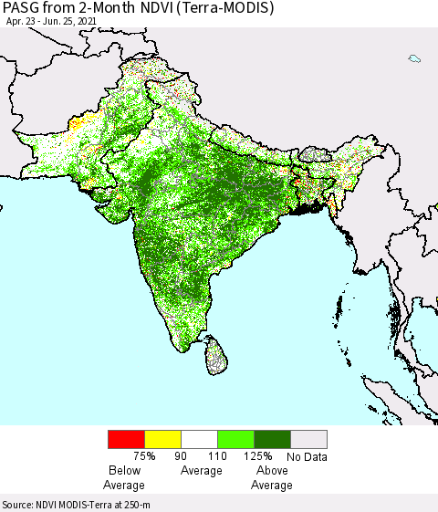 Southern Asia PASG from 2-Month NDVI (Terra-MODIS) Thematic Map For 6/18/2021 - 6/25/2021