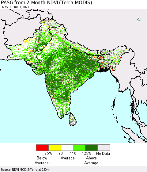 Southern Asia PASG from 2-Month NDVI (Terra-MODIS) Thematic Map For 6/26/2021 - 7/3/2021