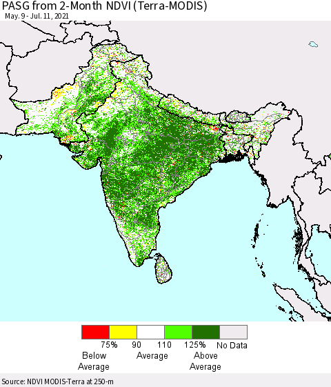 Southern Asia PASG from 2-Month NDVI (Terra-MODIS) Thematic Map For 7/4/2021 - 7/11/2021