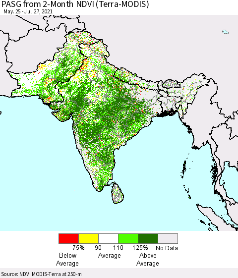 Southern Asia PASG from 2-Month NDVI (Terra-MODIS) Thematic Map For 7/20/2021 - 7/27/2021