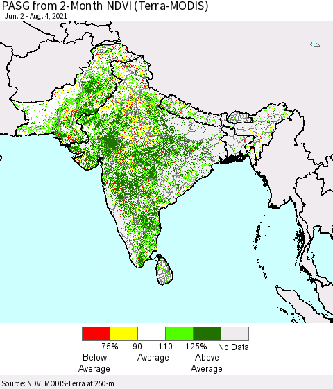 Southern Asia PASG from 2-Month NDVI (Terra-MODIS) Thematic Map For 7/28/2021 - 8/4/2021