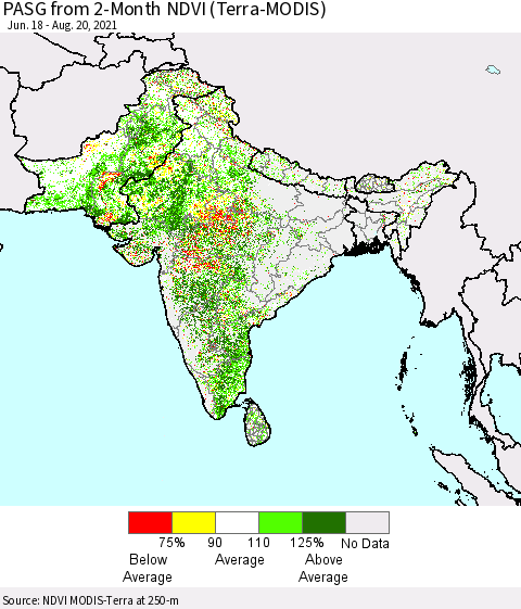 Southern Asia PASG from 2-Month NDVI (Terra-MODIS) Thematic Map For 8/11/2021 - 8/20/2021