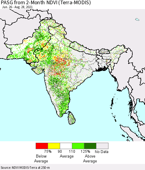 Southern Asia PASG from 2-Month NDVI (Terra-MODIS) Thematic Map For 8/21/2021 - 8/28/2021