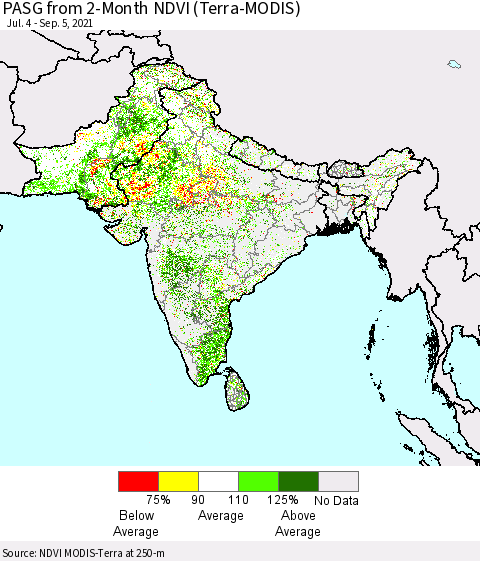Southern Asia PASG from 2-Month NDVI (Terra-MODIS) Thematic Map For 8/29/2021 - 9/5/2021