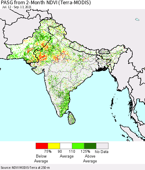 Southern Asia PASG from 2-Month NDVI (Terra-MODIS) Thematic Map For 9/6/2021 - 9/13/2021